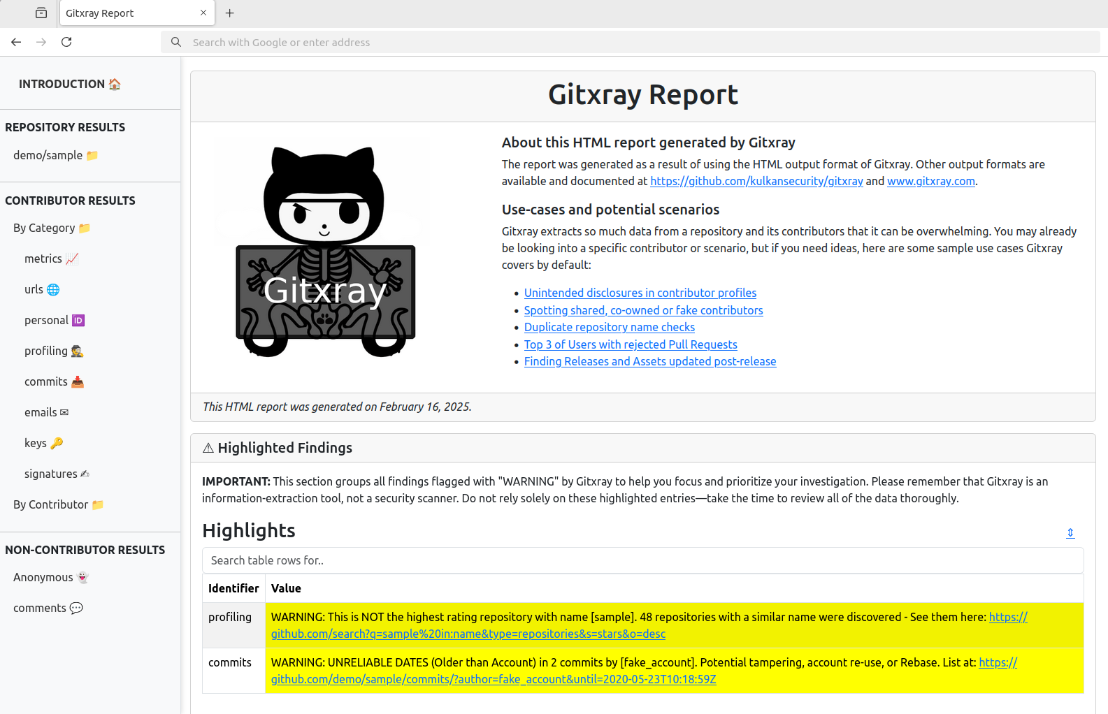 HTML Report Gitxray Gitxray HTML Report